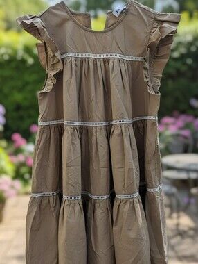 En Saison Tan Tiered Ruffle Dress with Lace Trim